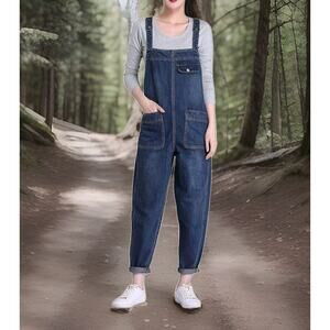 Women’s Soojun Denim Jeans Bib Overalls Size Large Streetwear